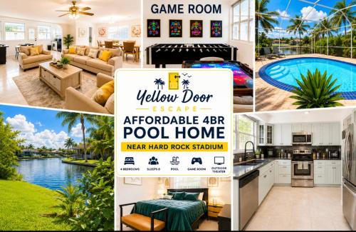 4bdrm Waterfront salt water Pool home with Outdoor theater Game Rm Make up vanities in every room Perfect for Game days and concerts trips to Miami Hard rock stadium and hotel 15 mins away in Miramar