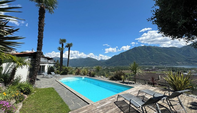 Fantastic holiday home with private heated pool and lake view in Gordola